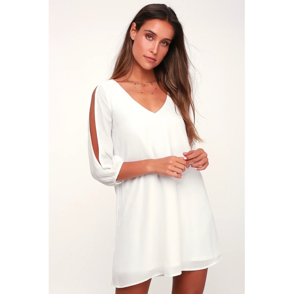 Lulus Shifting Dears Ivory Long Sleeve Dress